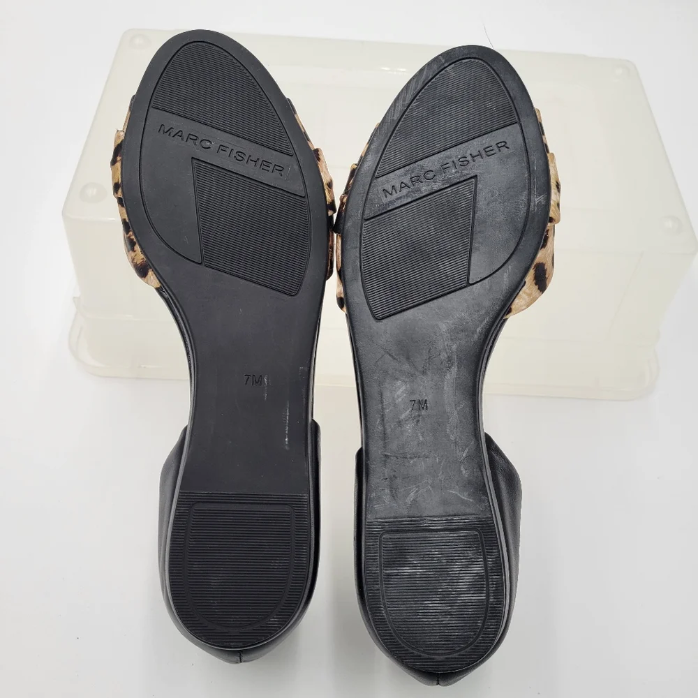 Marc Fisher Leopard print front Black Leather Flats Size 7 - Picture 6 of 8